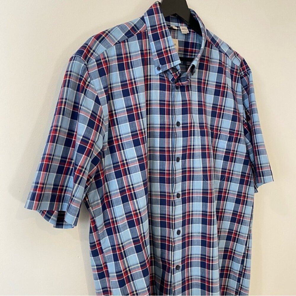 Haupt Regular Fit Short Sleeve Dress Shirt - Neck 16.5 41/42 Blue Plaid - Picture 5 of 17